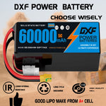 DXF SEMI-SOLID 12S 44.4V 60000mAh 5C Soft Case LiPo Battery with 8AWG Wire for Toy Cars, Boats, UAVs & Drones (1-6 Pack)