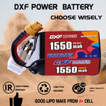 DXF 6S 22.2V 1550mAh 150C LiPo Battery for FPV Micro Drones (XT60 / EC5 / TRX / Deans / XT90 / XT150 / XT90S Options)