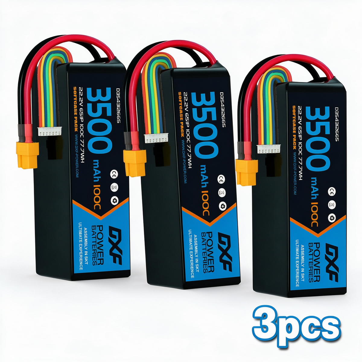 DXF 6S 22.2V 3500mAh 140C Gold Version Graphene LiPo Soft Case Battery with 12AWG XT60 Plug for RC Car Boat Airplane FPV Racing Drone (1-6 Pack Available)