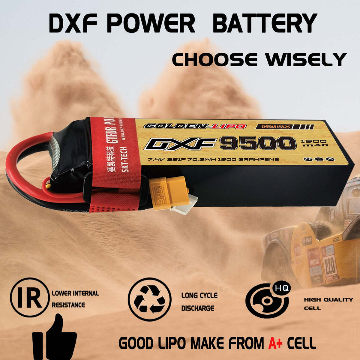 DXF LiPo Battery 2S 7.4V 9500mAh 150C Graphene Softcase with EC5 / T / TRX / XT60 / XT90 / XT150 / Q8s Plug for RC 1/8 1/10 Buggy Truck Car Off-Road Drone