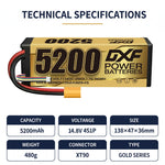 DXF LiPo Battery 4S 14.8V 5200mAh 140C Graphene Hardcase with EC5 / T / TRX / XT60 / XT90 / XT150 / Q8s Plug for RC 1/8 1/10 Buggy Truck Car Off-Road Drone