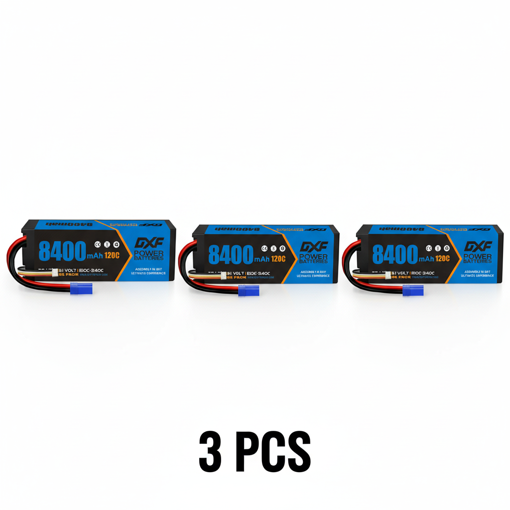 DXF 3S 11.1V 8400mAh 120C Hardcase LiPo Battery with 10AWG EC5 for 1/8 1/10 RC Cars, Trucks, Buggies (1-6 Pack Available)