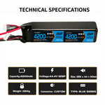 DXF LiPo Battery 12S 44.4V 4200mAh 100C Graphene Softcase Blue with EC5 / T / TRX / XT60 / XT90 / XT150 / Q8s Plug for RC 1/8 1/10 Buggy Truck Car Off-Road Drone