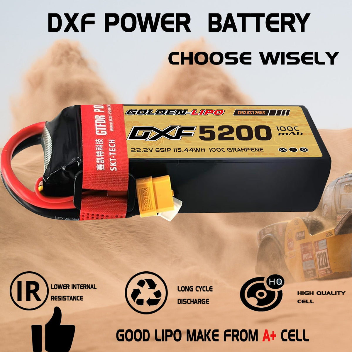 DXF Lipo Battery 6S 22.2V 5200mAh 100C Graphene Softcase with EC5 / T / TRX / XT60 / XT90 / XT150 / Q8s Plug for RC 1/8 1/10 Buggy Truck Car Off-Road Drone