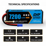 DXF 3S 11.1V 7200mAh 100C Hardcase LiPo Battery with 10AWG EC5 for 1/8 1/10 RC Cars, Trucks, Buggies (1-6 Pack Available)