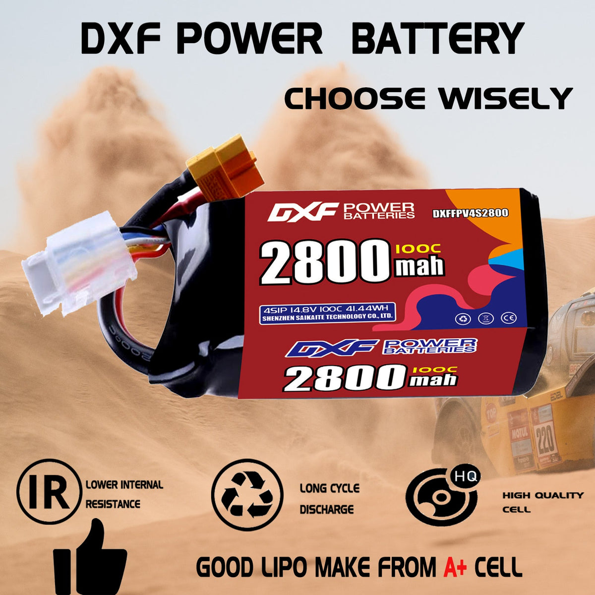DXF 4S 14.8V 2800mAh 100C LiPo Battery for FPV Micro Drones (PH2.0 / JST / XT30 / SM / XT60 / EC5 / XT90 Options)
