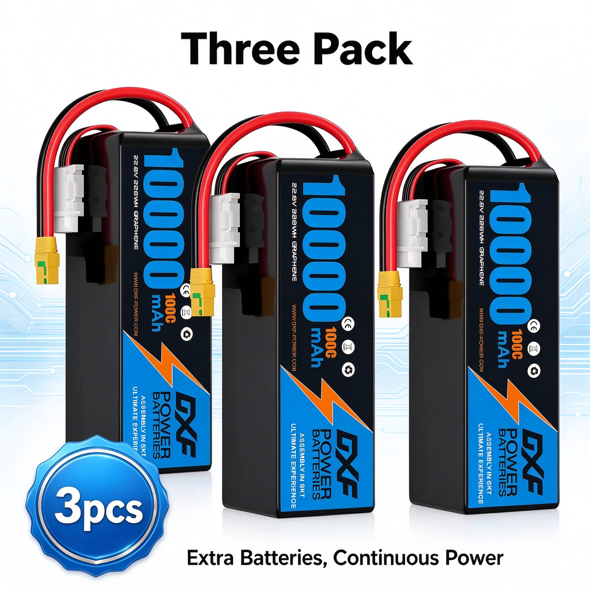 DXF 6S 22.8V 10000mAh 100C Soft Case LiHV Battery with 8AWG Wire for Toy Cars, Boats, UAVs & Drones (1-6 Pack)
