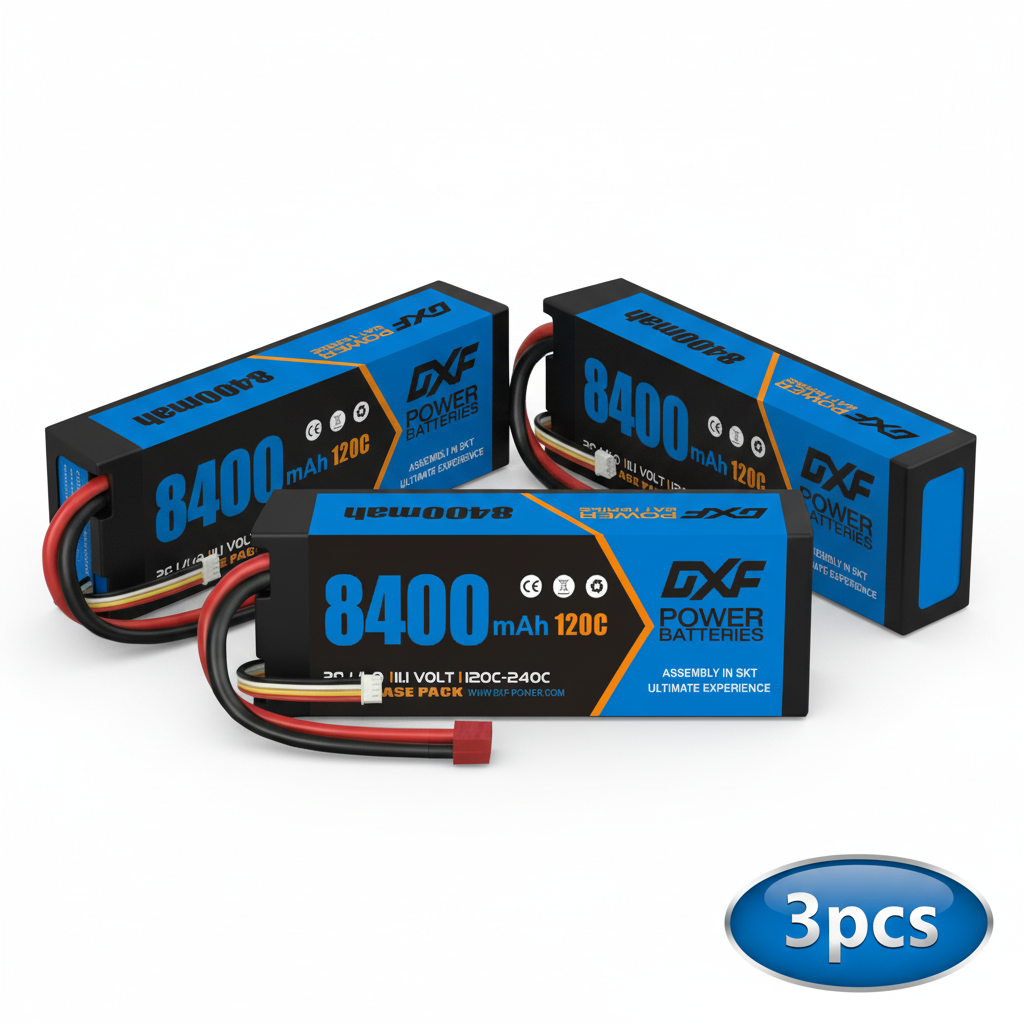 DXF 3S 11.1V 8400mAh 120C Graphene LiPo Hardcase Battery with 10AWG Deans T-Plug for RC Car Truck (1-6 Pack)