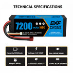 DXF BLUE Series 3S 11.1V 7200mAh 100C Graphene Hardcase LiPo Battery with Deans/T-Plug & 10AWG Wire (1-6 Pack)