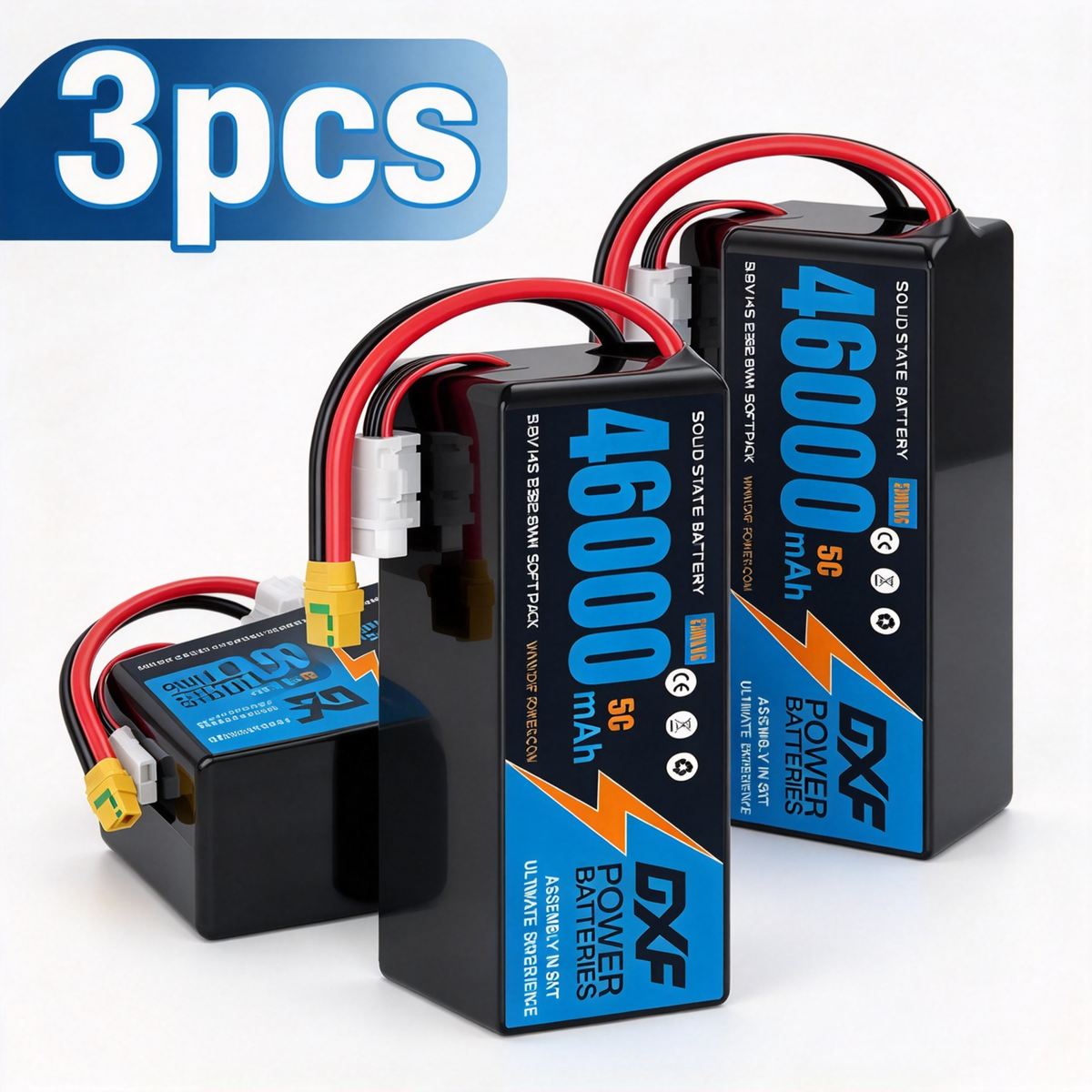 DXF SEMI-SOLID 14S 51.8V 46000mAh 5C Soft Case LiPo Battery with 8AWG Wire for Toy Cars, Boats, UAVs & Drones (1-6 Pack)