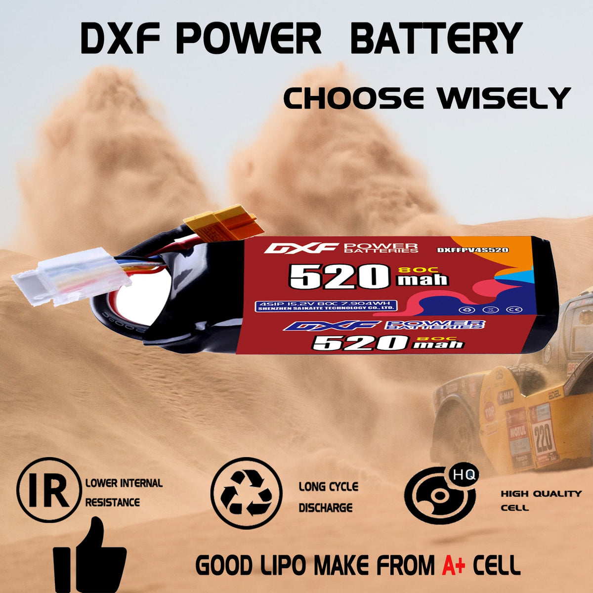 DXF LiPo Battery 4S HV 15.2V 520mAh 80C with PH2.0 / JST / XT30 / SM / XT60 / EC5 / XT90 for FPV Drone Whoop Micro Racing