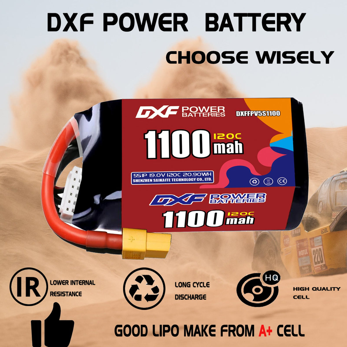 DXF 5S 19.0V 1100mAh 120C LiPo Battery for FPV Micro Drones (PH2.0 / JST / XT30 / SM / XT60 / EC5 / XT90 Options)