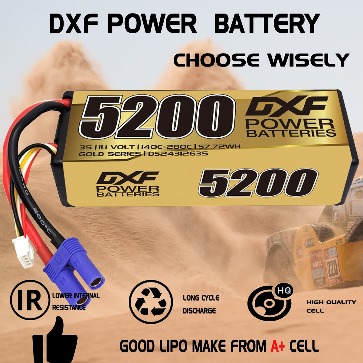 DXF LiPo Battery 3S 11.1V 5200mAh 140C Graphene Hardcase with EC5 / T / TRX / XT60 / XT90 / XT150 / Q8s Plug for RC 1/8 1/10 Buggy Truck Car Off-Road Drone