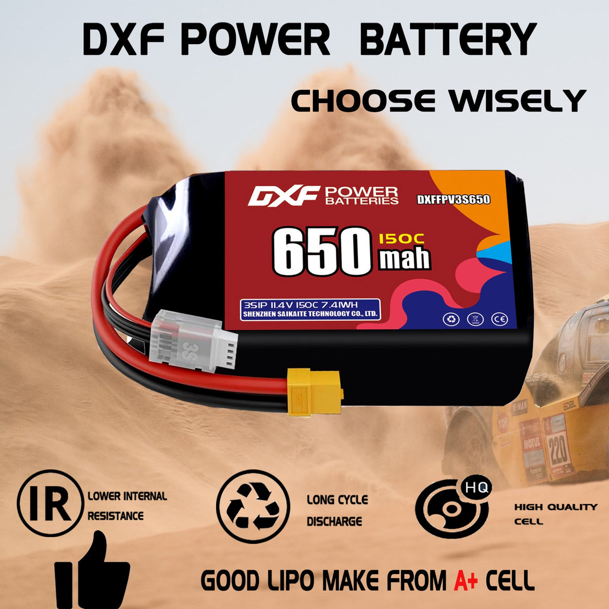 DXF 3S 11.4V 650mAh 150C LiPo Battery for FPV Micro Drones (PH2.0 / JST / XT30 / SM / XT60 / EC5 / XT90 Options)