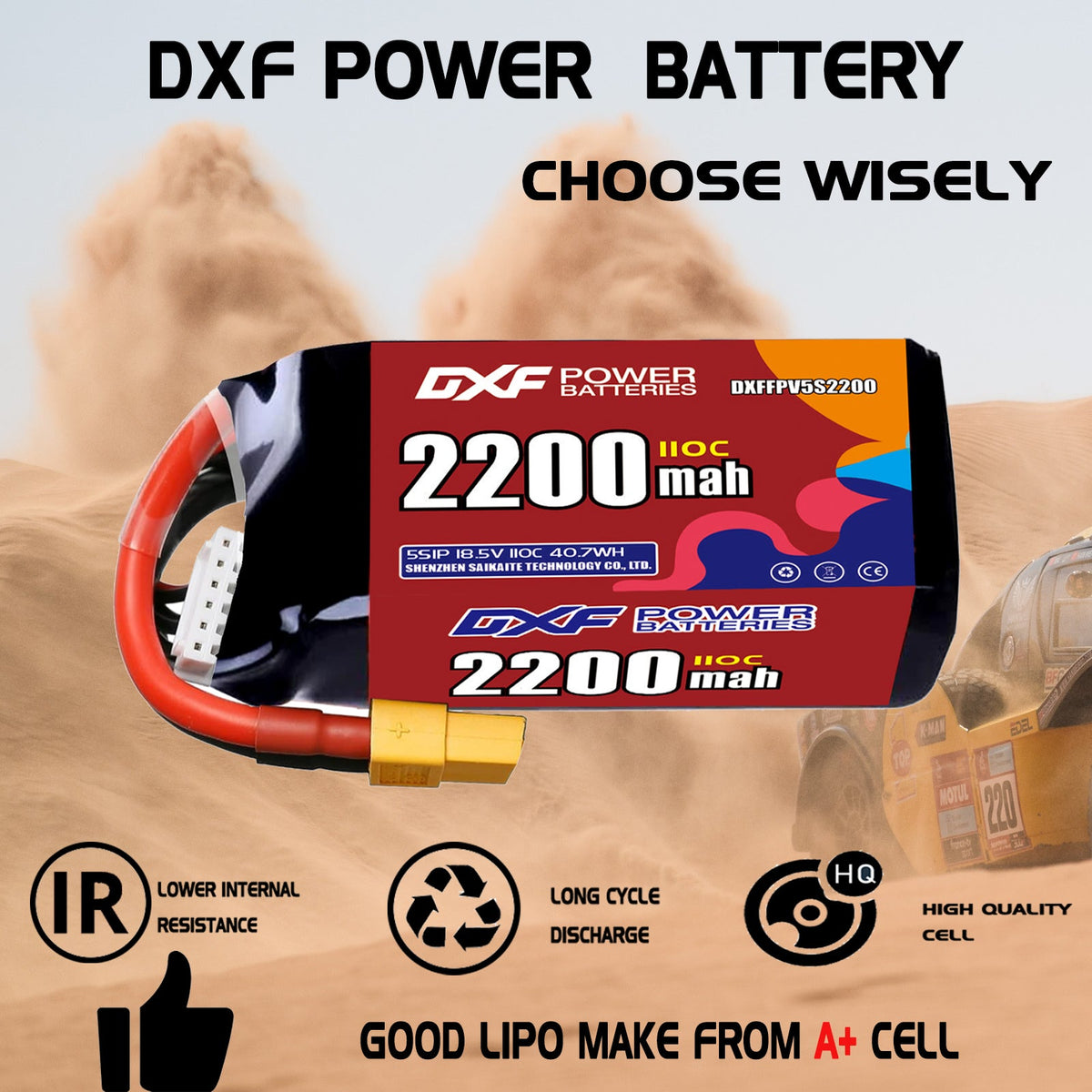 DXF LiPo Battery 5S 18.5V 2200mAh 110C with PH2.0 / JST / XT30 / SM / XT60 / EC5 / XT90 for FPV Drone Whoop Micro Racing
