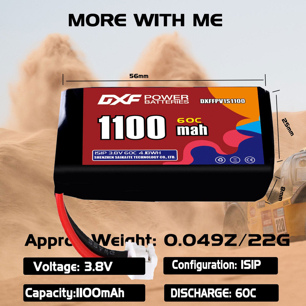 DXF LiPo Battery 1S HV 3.8V 1100mAh 60C with PH2.0 / JST / XT30 / SM / XT60 / EC5 / XT90 for FPV Drone Whoop Micro Racing