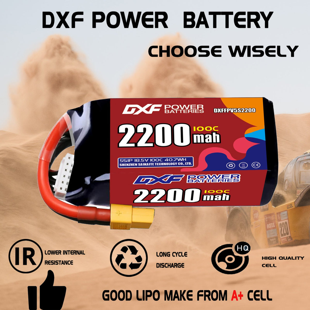 DXF 5S 18.5V 2200mAh 100C LiPo Battery for FPV Micro Drones (PH2.0 / JST / XT30 / SM / XT60 / EC5 / XT90 Options)