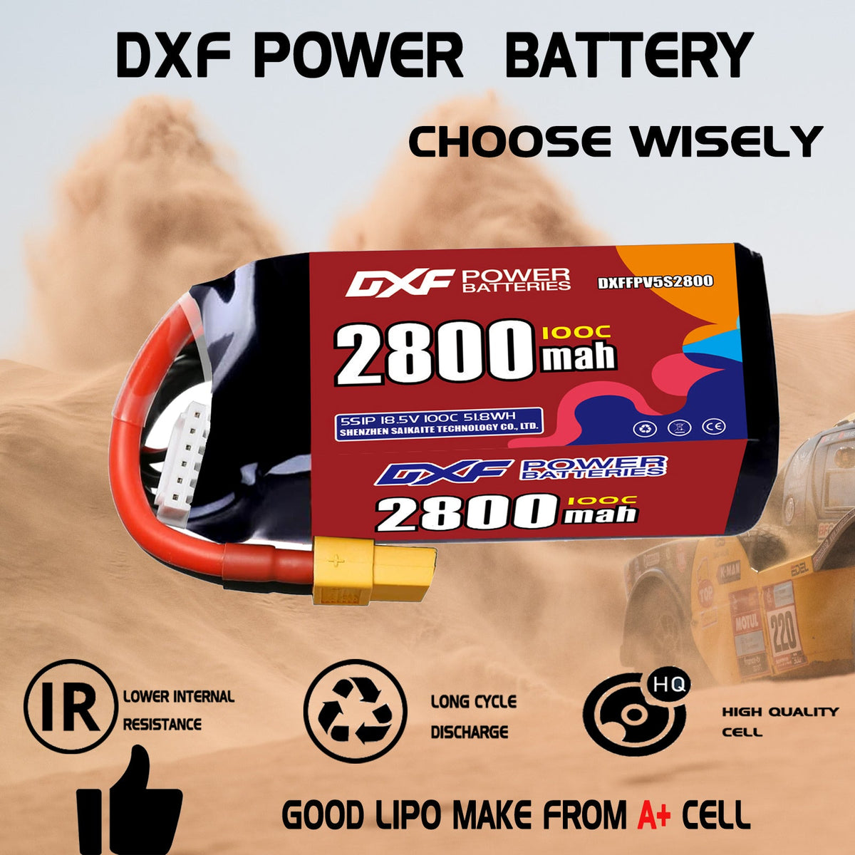 DXF 5S 18.5V 2800mAh 100C LiPo Battery for FPV Micro Drones (PH2.0 / JST / XT30 / SM / XT60 / EC5 / XT90 Options)