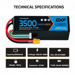 DXF 6S 22.2V 3500mAh 140C Gold Version Graphene LiPo Soft Case Battery with 12AWG XT60 Plug for RC Car Boat Airplane FPV Racing Drone (1-6 Pack Available)