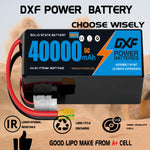 DXF SEMI-SOLID 12S 44.4V 40000mAh 5C Soft Case LiPo Battery with 8AWG Wire for Toy Cars, Boats, UAVs & Drones (1-6 Pack)