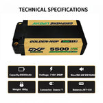 DXF 2S Shorty 7.6V 5500mAh 150C NGP PLUS Graphene Hardcase LiPo Battery with 5mm Bullet to Deans Plug for 1/10 RC Buggies, Touring Cars & Trucks (1-6 Pack Available)