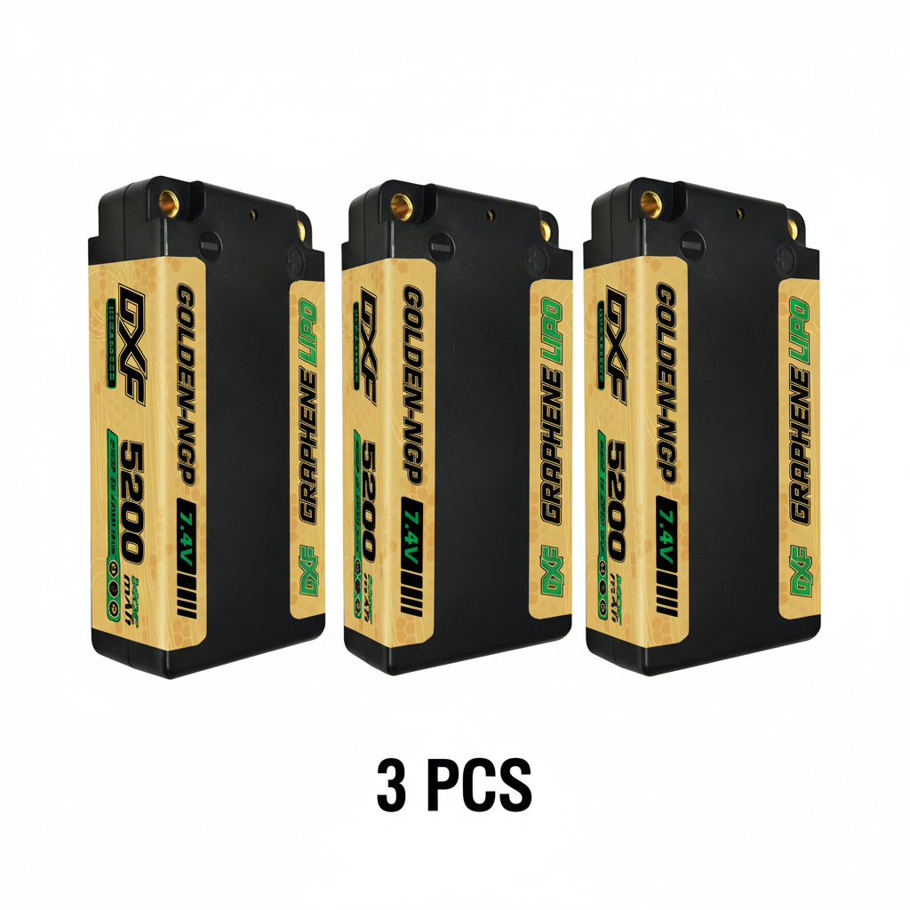 DXF 2S Shorty 7.4V 5200mAh 140C Graphene Hardcase LiPo Battery with 5mm Bullet to Deans Plug for 1/10 RC Buggies, Touring Cars & Trucks (1-6 Pack Available)