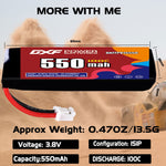 DXF 1S 3.8V 550mAh 100C LiPo Battery for FPV Micro Drones (PH2.0 / JST / XT30 / SM / XT60 / EC5 / XT90 Options)