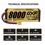 DXF Gold Version 3S HV 11.4V 8000mAh 140C Graphene Hardcase LiPo Battery with XT90 & 10AWG Wire (1-6 Pack)