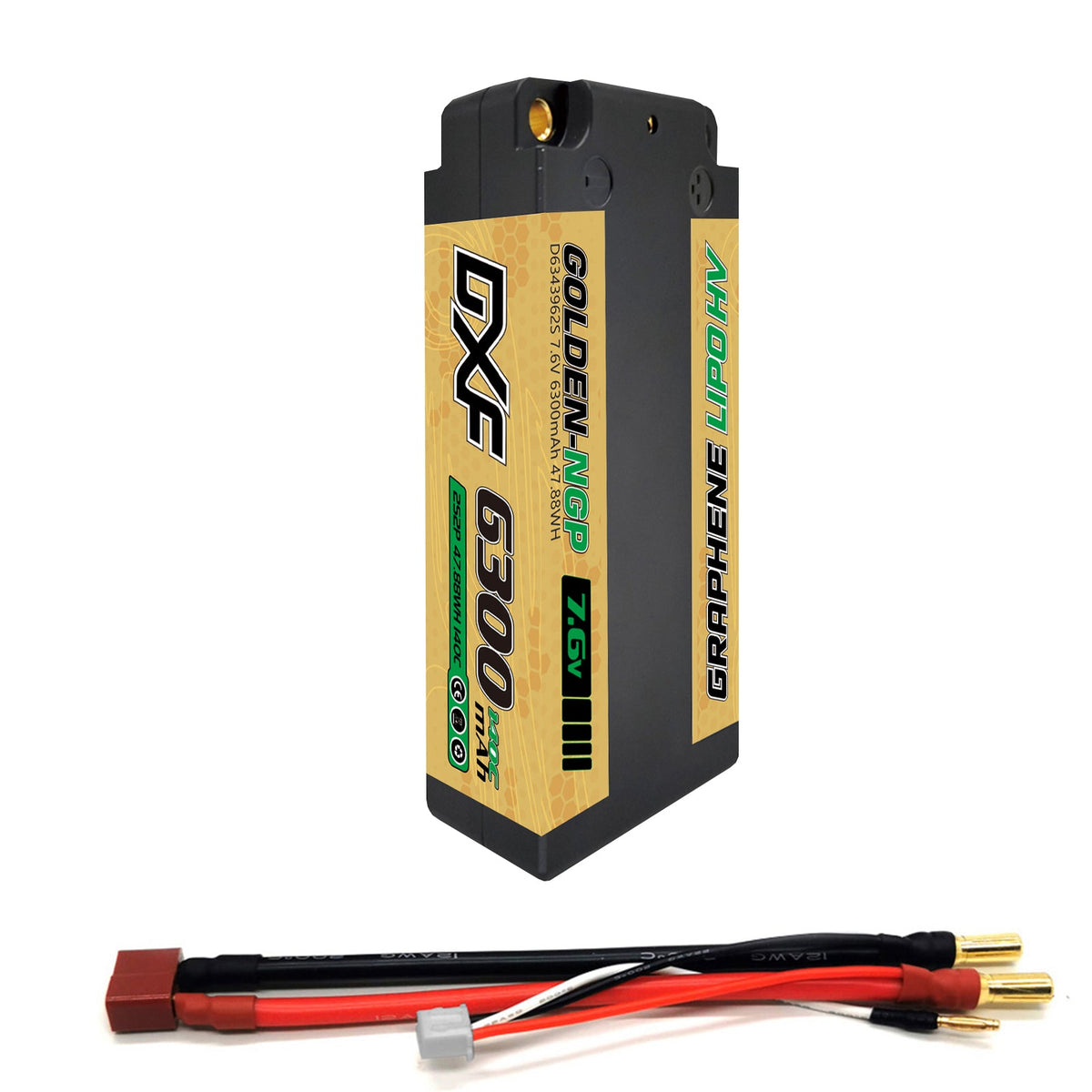 DXF 5mm 2S 6300mAh 7.6V 140C GOLDEN-NGP HardCase LiPo Battery with XT90 Plug for 1:8 Scale RC Car, Multi-Rotor RC Airplane, RC Helicopter, RC Boat