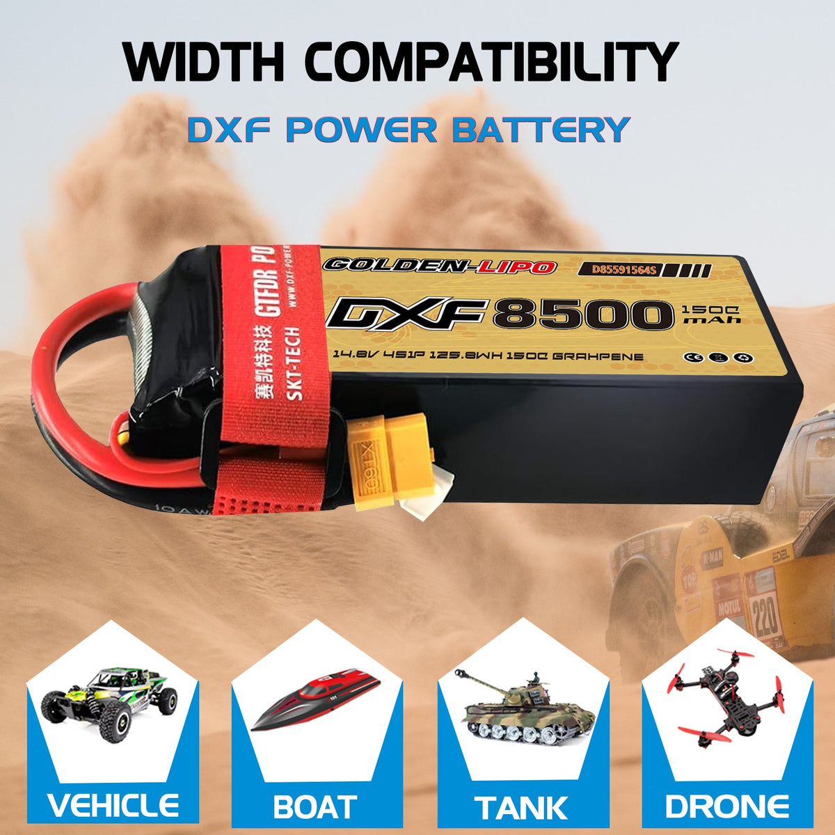 DXF LiPo Battery 4S 14.8V 8500mAh 150C Graphene Softcase with EC5 / T / TRX / XT60 / XT90 / XT150 / Q8s Plug for RC 1/8 1/10 Buggy Truck Car Off-Road Drone