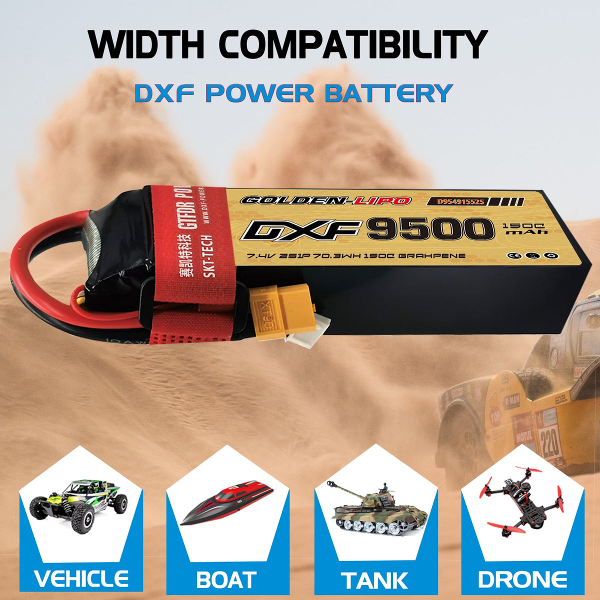 DXF LiPo Battery 2S 7.4V 9500mAh 150C Graphene Softcase with EC5 / T / TRX / XT60 / XT90 / XT150 / Q8s Plug for RC 1/8 1/10 Buggy Truck Car Off-Road Drone