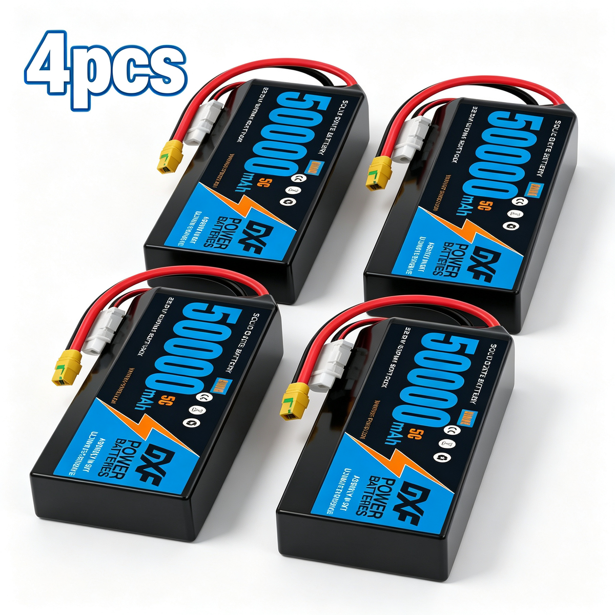 DXF 6S 22.2V 50000mAh 5C Soft Case LiPo Battery with 8AWG Wire for Toy Cars, Boats, UAVs & Drones (1-6 Pack)