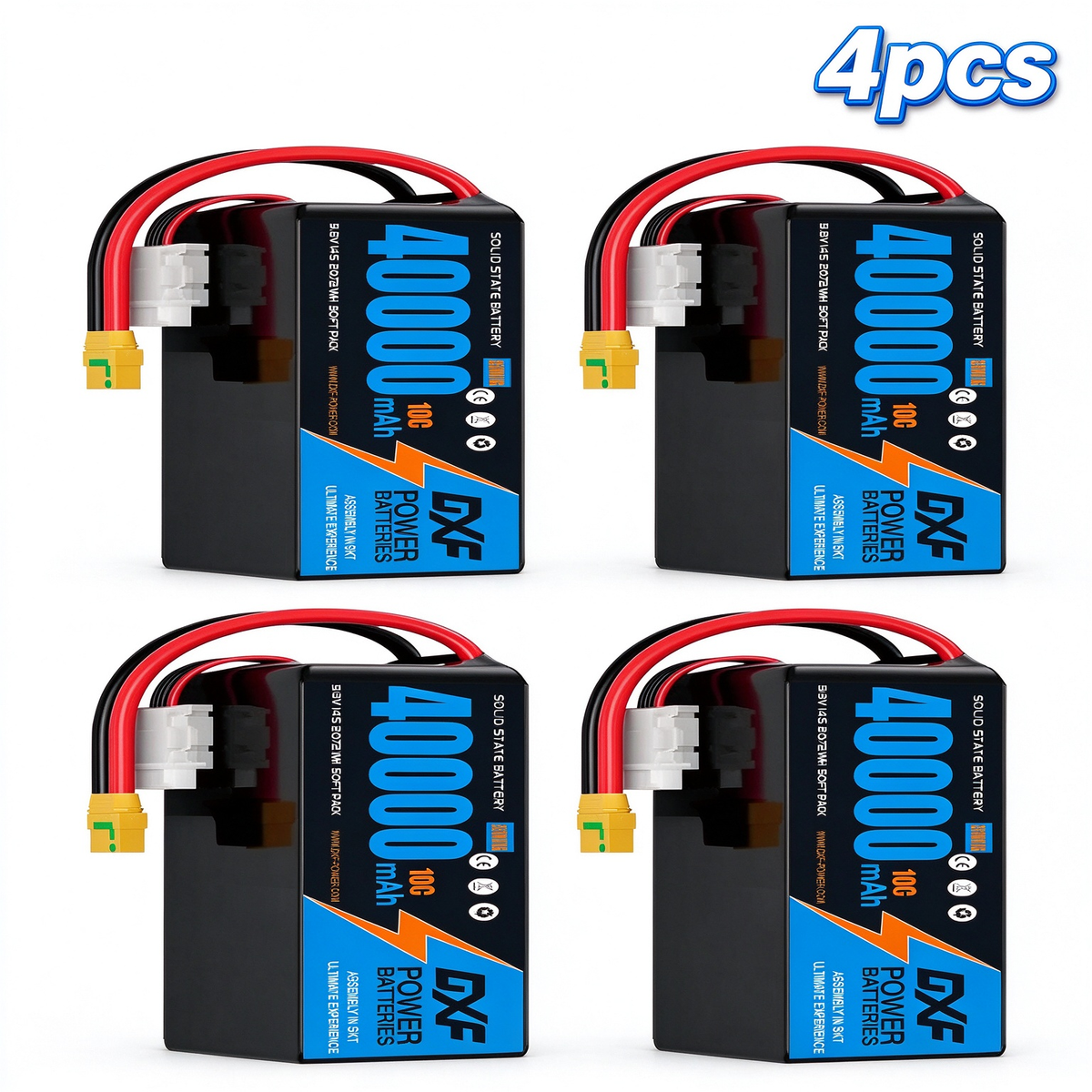 DXF SEMI-SOLID 14S 51.8V 40000mAh 10C Soft Case LiPo Battery with 8AWG Wire for Toy Cars, Boats, UAVs & Drones (1-6 Pack)