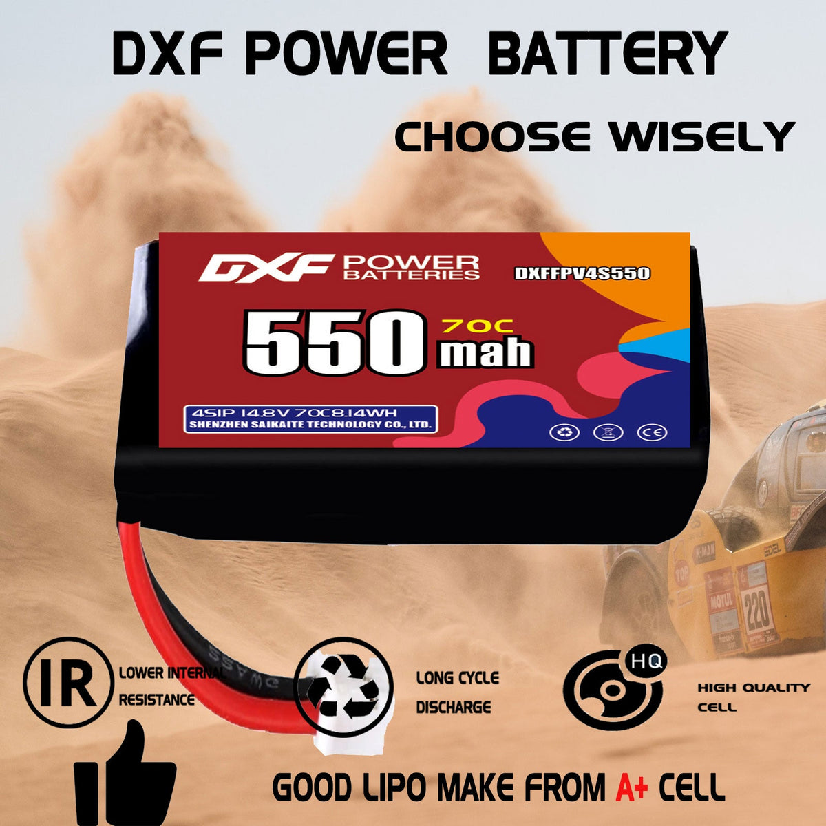 DXF LiPo Battery 4S 14.8V 550mAh 70C with PH2.0 / JST / XT30 / SM / XT60 / EC5 / XT90 for FPV Drone Whoop Micro Racing