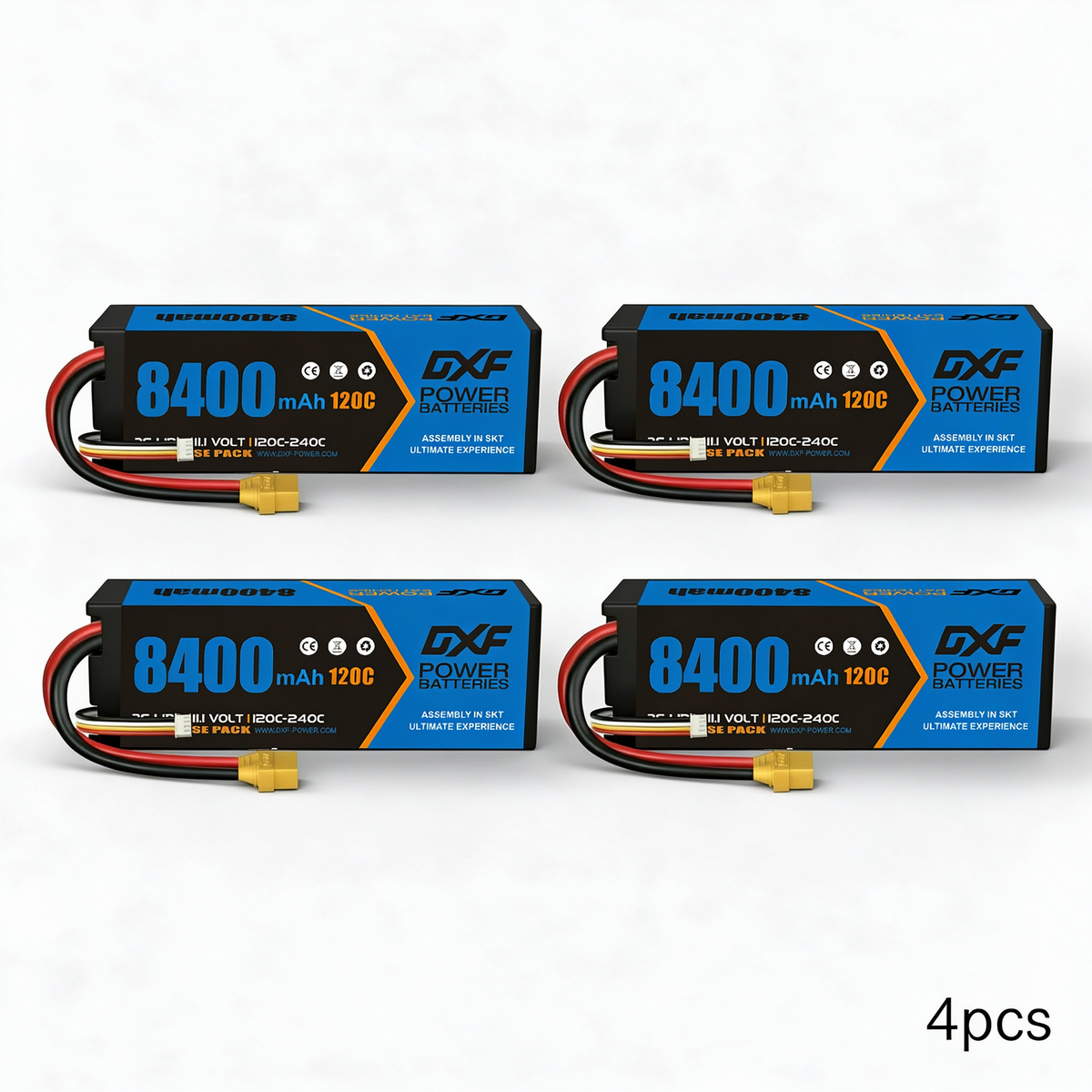 DXF BLUE Series 3S 11.1V 8400mAh 120C Graphene Hardcase LiPo Battery with 10AWG XT90 Plug for RC Car Truck (1-6 Pack)