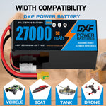 DXF SEMI-SOLID 12S 44.4V 27000mAh 5C Soft Case LiPo Battery with 8AWG Wire for UAVs & Drones (1-6 Pack)