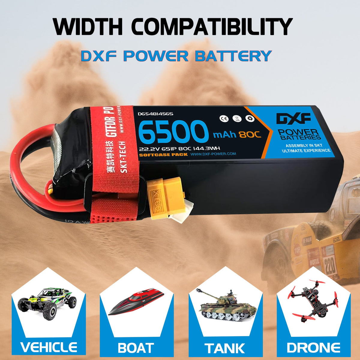 DXF Lipo Battery 6S 22.2V 6500mAh 80C Graphene Softcase with EC5 / T / TRX / XT60 / XT90 / XT150 / Q8s Plug for RC 1/8 1/10 Buggy Truck Car Off-Road Drone