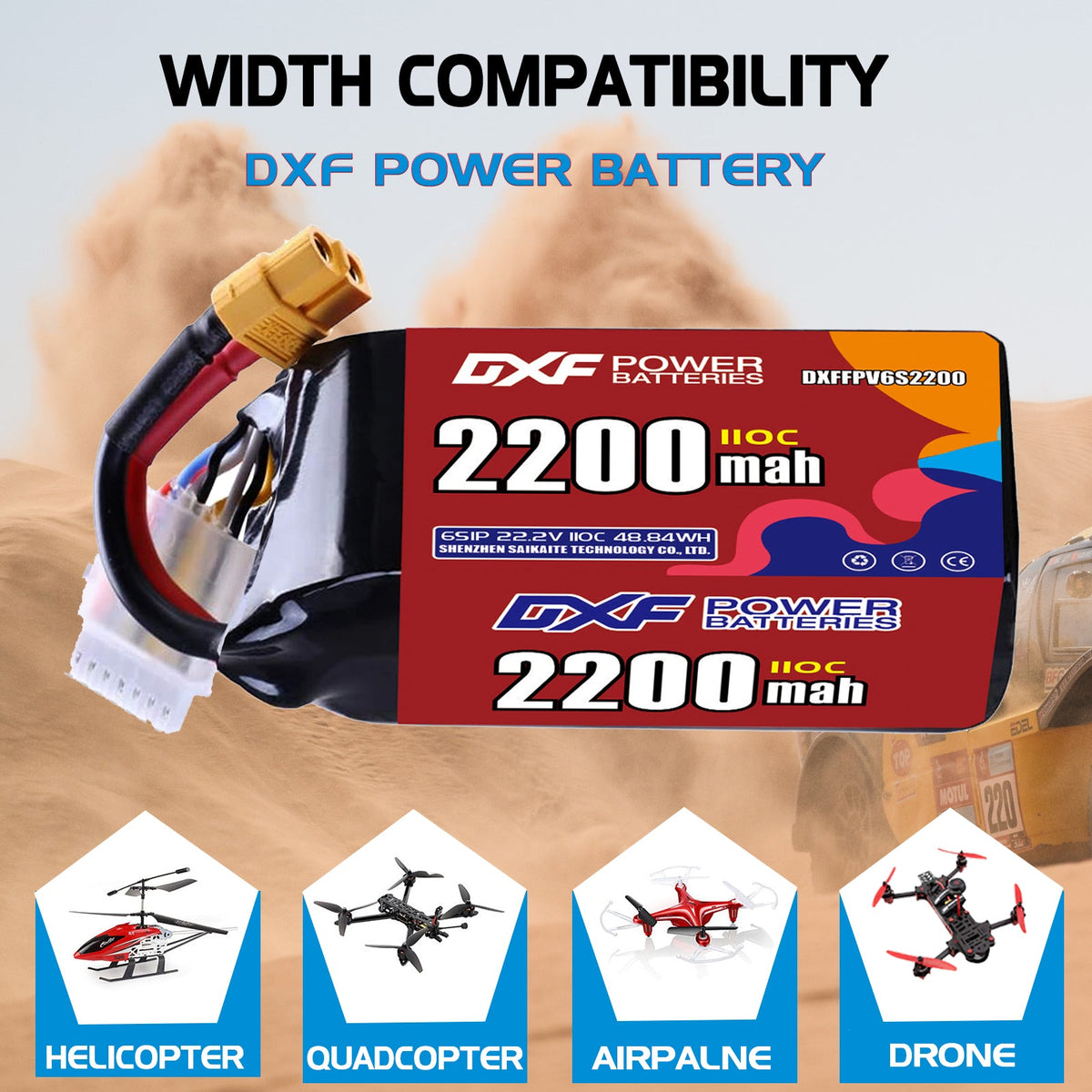 DXF LiPo Battery 6S 22.2V 2200mAh 110C with PH2.0 / JST / XT30 / SM / XT60 / EC5 / XT90 for FPV Drone Whoop Micro Racing