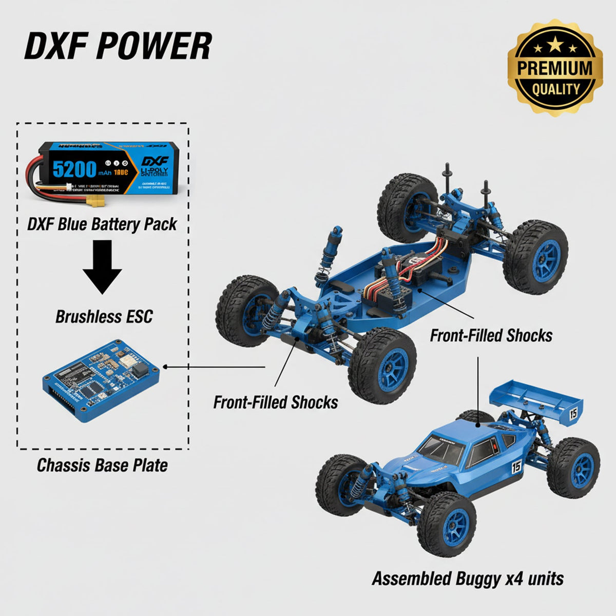 DXF 3S 11.1V 5200mAh 100C Hardcase LiPo Battery with 10AWG Deans for 1/8 1/10 RC Cars, Trucks, Buggies (2 Pack Available)