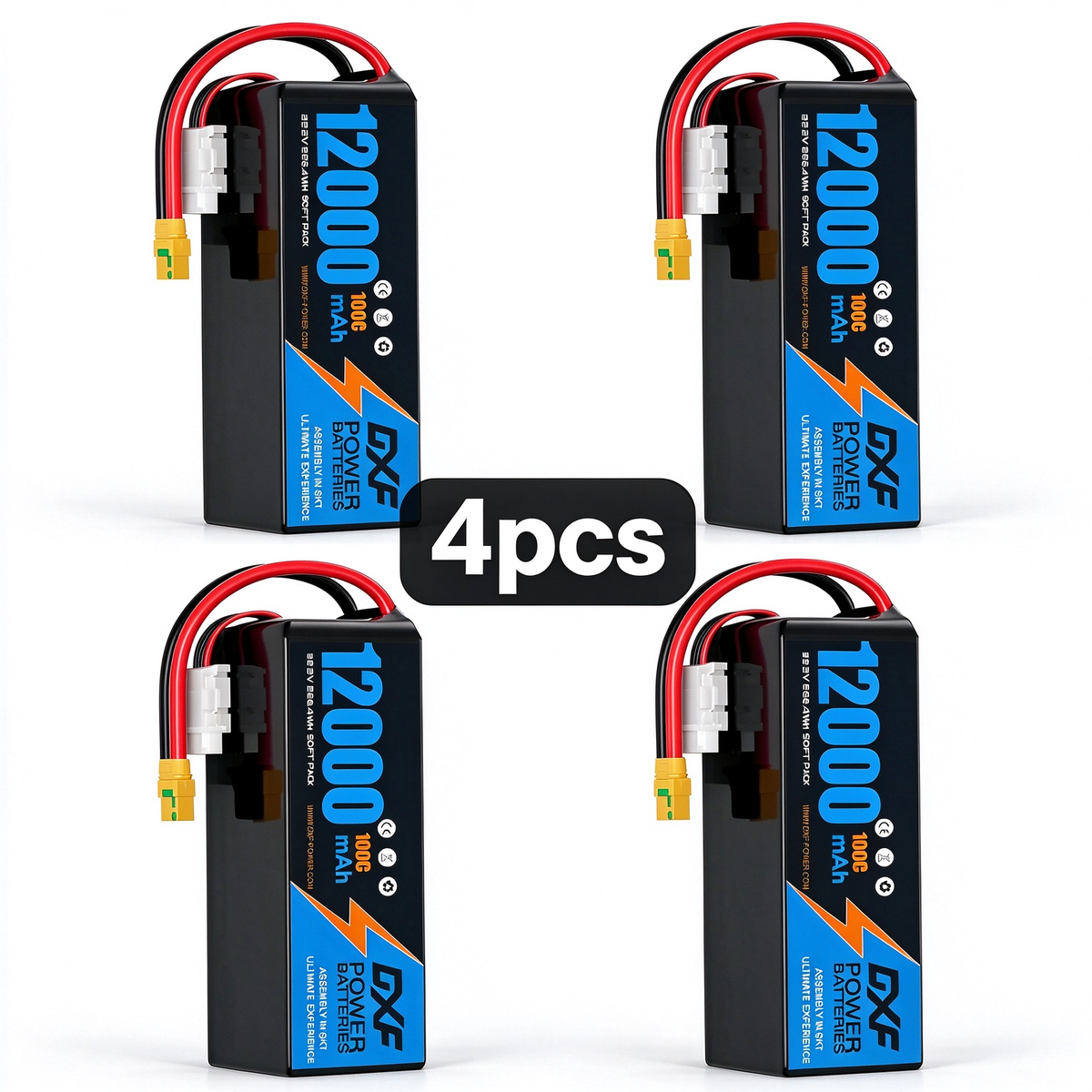 DXF 6S 22.2V 12000mAh 100C Soft Case LiPo Battery with 8AWG Wire for Toy Cars, Boats, UAVs & Drones (1-6 Pack)