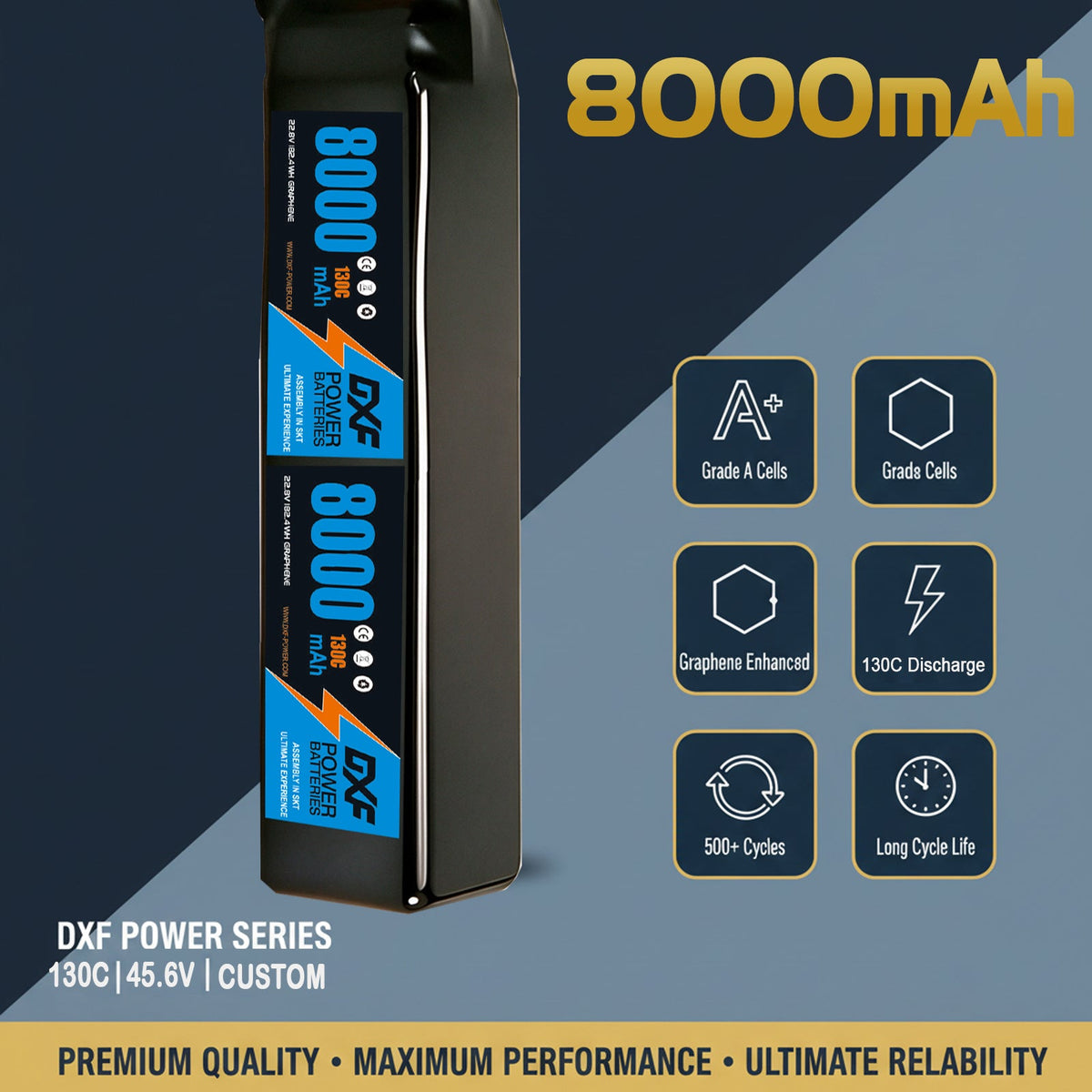 DXF LiPo Battery 12S HV 45.6V 8000mAh 130C Graphene Softcase Blue with EC5 / T / TRX / XT60 / XT90 / XT150 / Q8s Plug for RC 1/8 1/10 Buggy Truck Car Off-Road Drone
