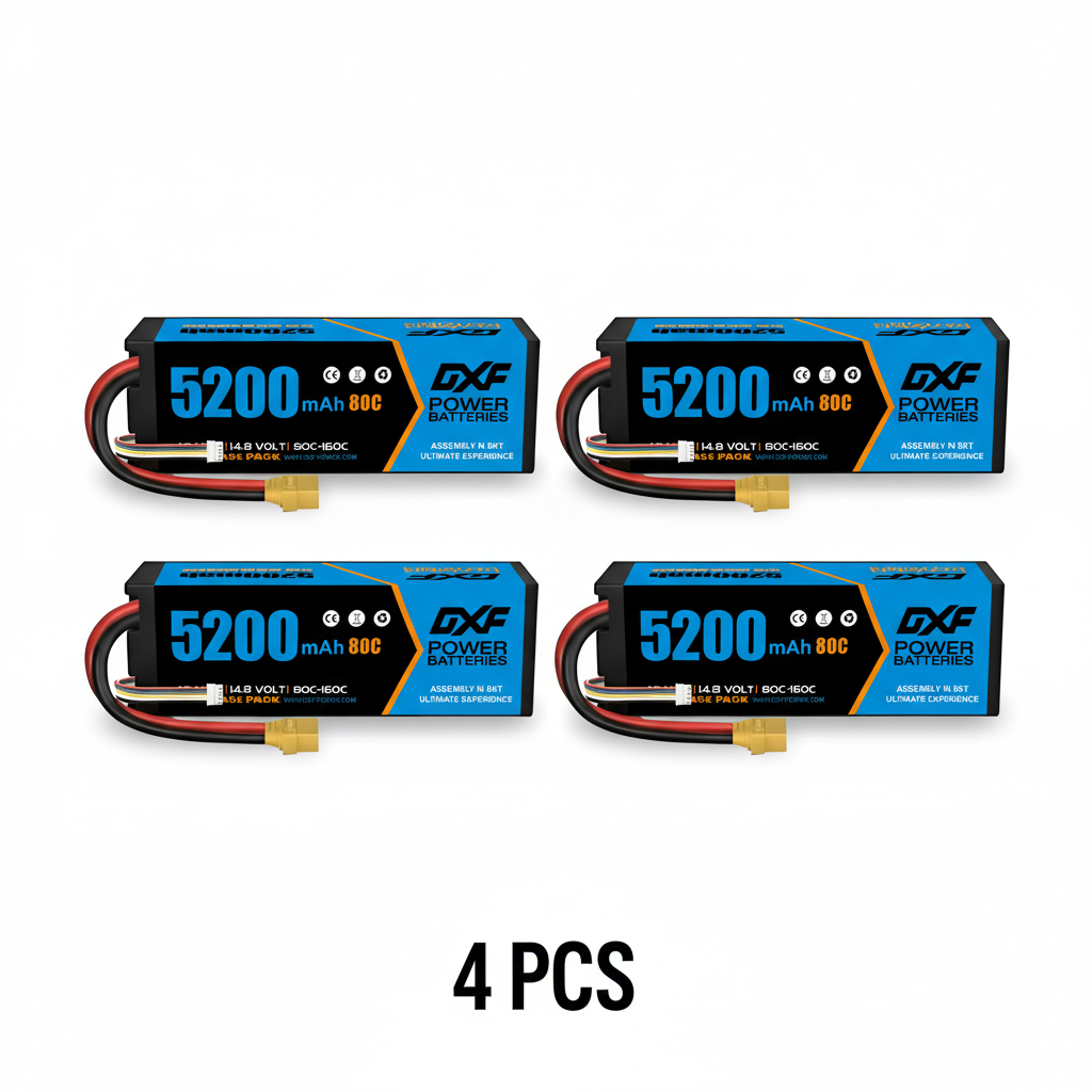 DXF 4S 14.8V 5200mAh 80C Hardcase LiPo Battery with XT90 & 10AWG Wire for RC Cars (1-6 Pack)
