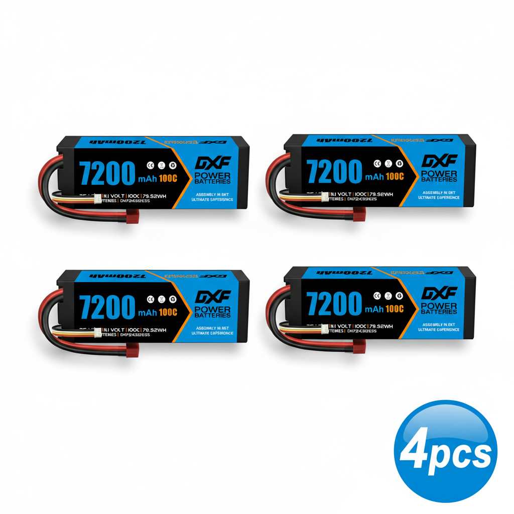 DXF BLUE Series 3S 11.1V 7200mAh 100C Graphene Hardcase LiPo Battery with Deans/T-Plug & 10AWG Wire (1-6 Pack)