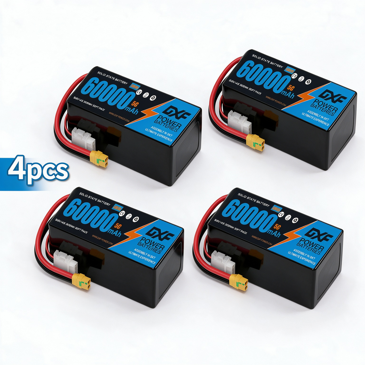DXF 6S 22.2V 66000mAh 5C Soft Case LiPo Battery with 8AWG Wire for Toy Cars, Boats, UAVs & Drones (1-6 Pack)