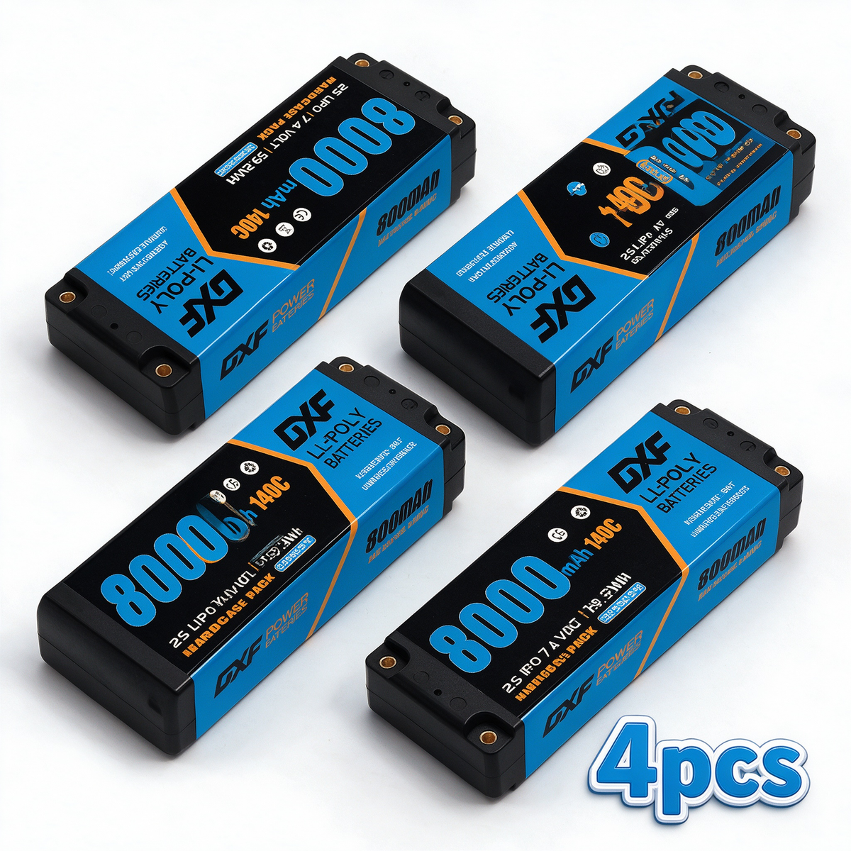 DXF 2S 7.4V 8000mAh 140C Blue Label Graphene LiPo Hardcase Battery with 12AWG 5mm Bullet to Deans Plug for 1/8 1/10 RC Car Truck Boat Drone (1-6 Pack Available)