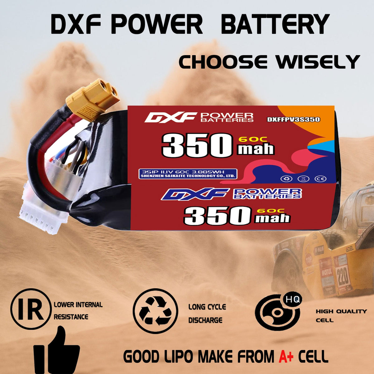 DXF LiPo Battery 3S 11.1V 350mAh 60C with PH2.0 / JST / XT30 / SM / XT60 / EC5 / XT90 for FPV Drone Whoop Micro Racing