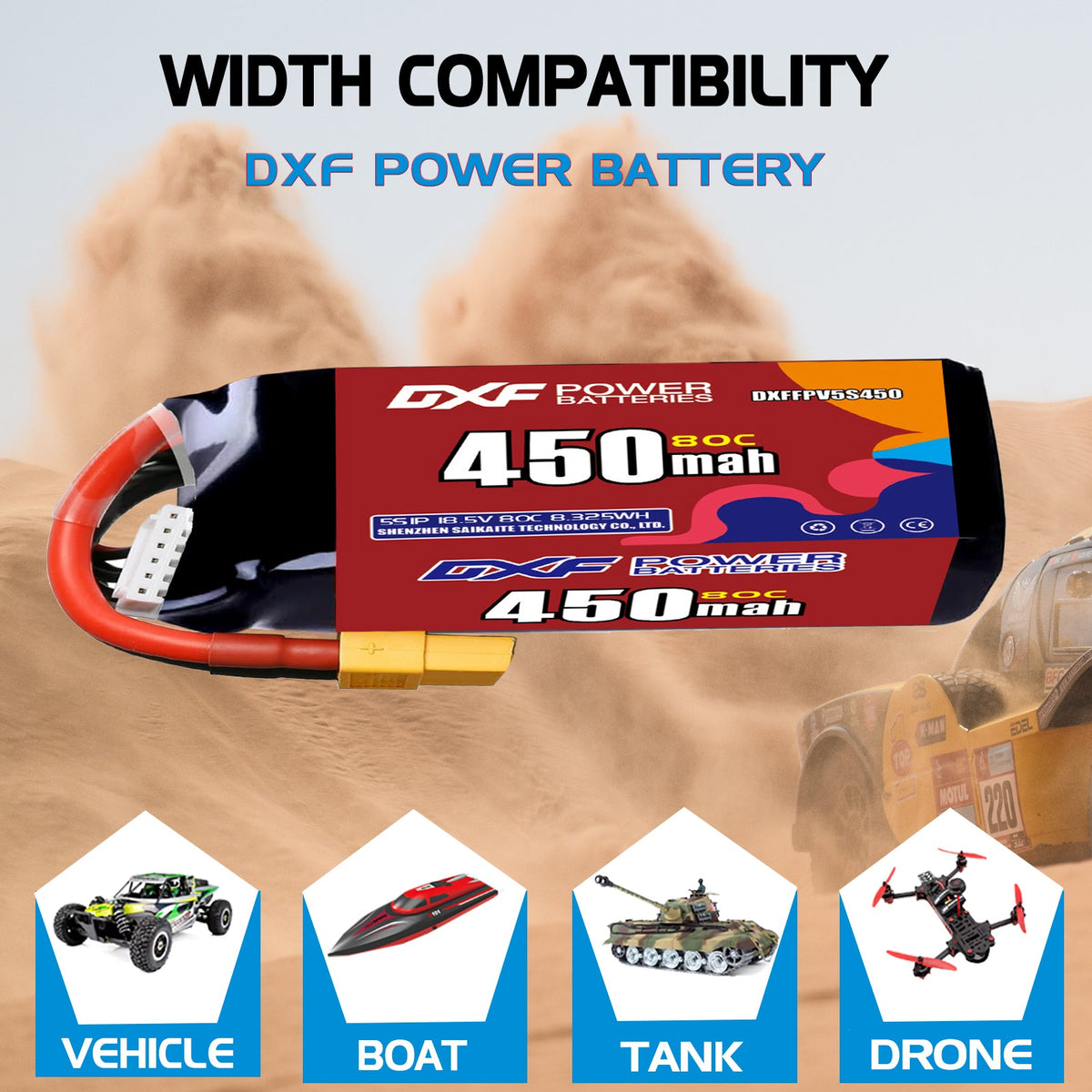 DXF LiPo Battery 5S 18.5V 450mAh 80C with PH2.0 / JST / XT30 / SM / XT60 / EC5 / XT90 for FPV Drone Whoop Micro Racing