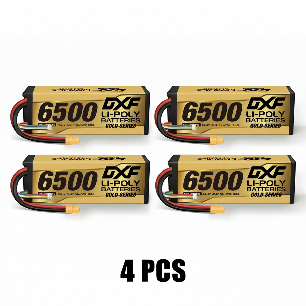 DXF Gold Series 4S 14.8V 6500mAh 100C Graphene Hardcase LiPo Battery with XT90 & 10AWG Wire (1-6 Pack)