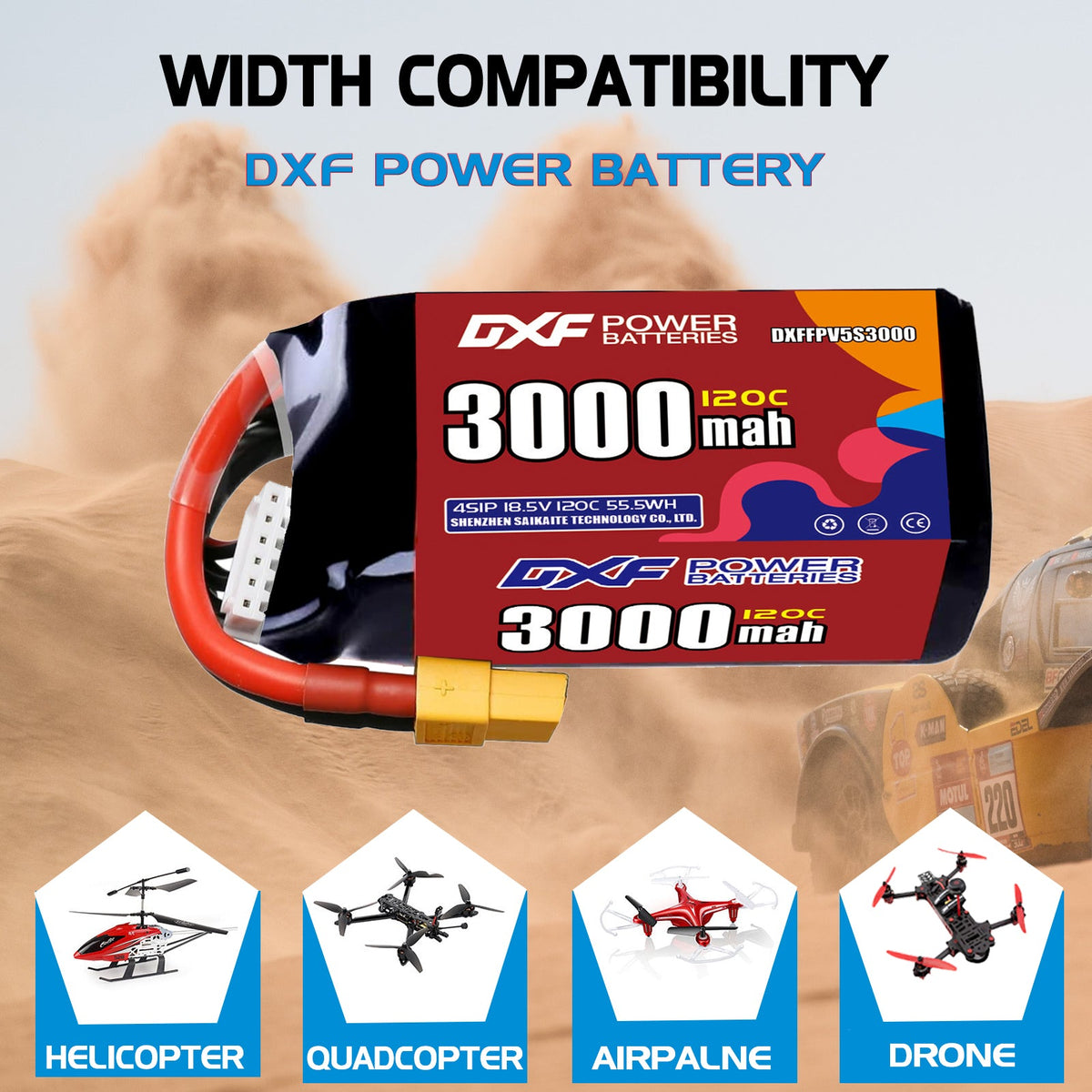DXF 5S 18.5V 3000mAh 120C LiPo Battery for FPV Micro Drones (PH2.0 / JST / XT30 / SM / XT60 / EC5 / XT90 Options)