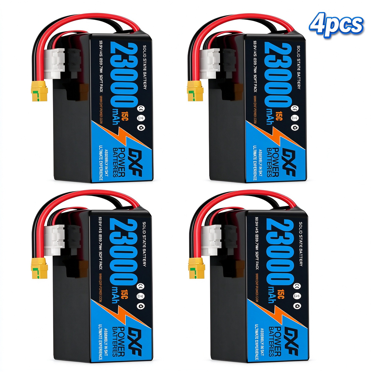 DXF SEMI-SOLID 14S 53.9V 23000mAh 15C Soft Case LiPo Battery with 8AWG Wire for Toy Cars, Boats, UAVs & Drones (1-6 Pack)